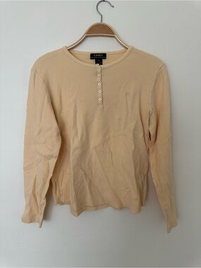 Ralph Lauren Peach Henley Waffle-Knit Top